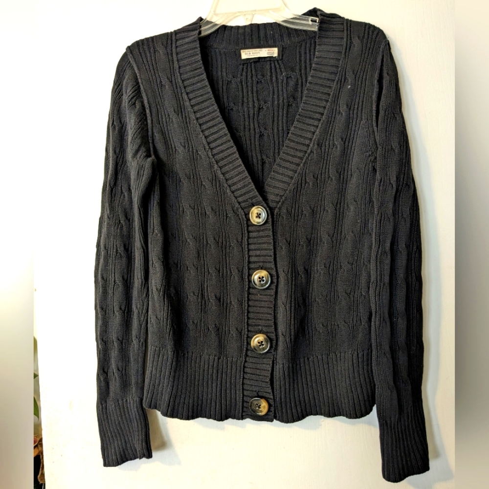 Old Navy black cable knit cardigan sweater